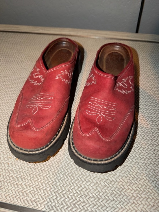 Ariat Shoes - Ariat Red Suede Western-Style Slip-On Clogs